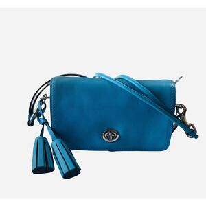 Coach Legacy Penny Crossbody Bag 19914 Turquoise Blue Leather Tassel Turnlock
